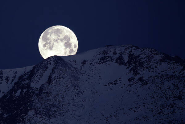 Moon Art Print featuring the photograph Pikes Peak Moonset by Bob Falcone