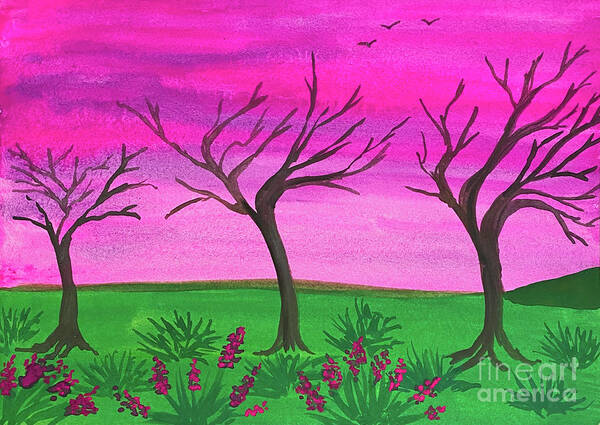 Pink Sky Art Print featuring the painting Pink Sky by Lisa Neuman