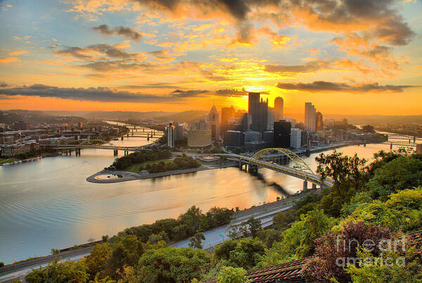 Pittsburgh Art Print featuring the photograph Pittsburgh Mt Washington Sunrise August 2022 by Adam Jewell