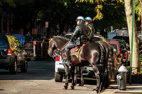 Chelsea Art Print featuring the photograph Police on Horse Back in NYC by Louis Dallara