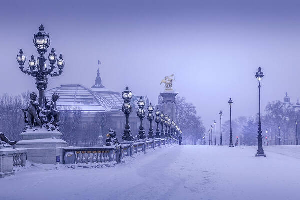 Alexander Iii Art Print featuring the photograph Pont Alexandre III Under Snow by Serge Ramelli