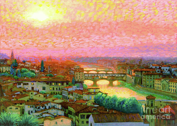 Italy Art Print featuring the painting Ponte Vecchio Sunset Florence by Jane Small