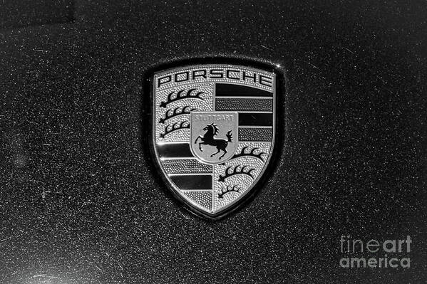 Bw Art Print featuring the photograph Porsche Hood Emblem Detail Black and White by Stefano Senise