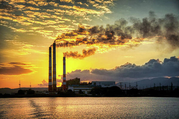 Clouds Art Print featuring the photograph Power plant pollution by Micah Offman