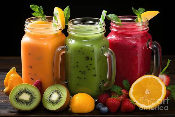 Smoothie Art Print featuring the painting premium Healthy fruit and vegetable smoothies by N Akkash