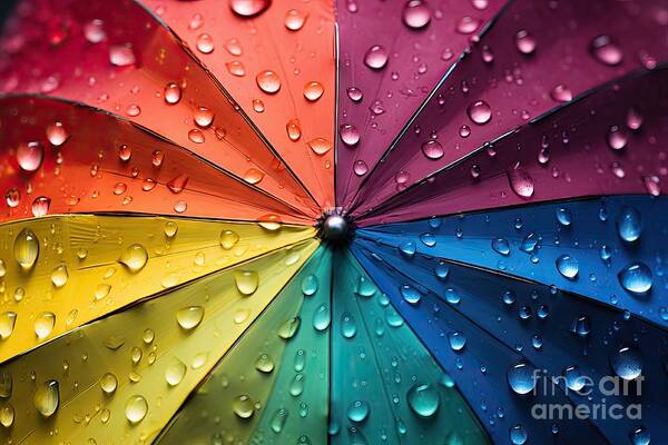 Rain Art Print featuring the painting premium Rain On Rainbow Umbrella by N Akkash
