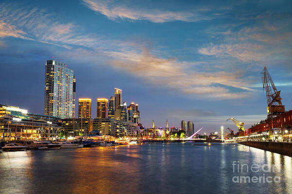 Puerto Madero Art Print featuring the photograph Puerto Madero at night, Buenos Aires by Stella Levi