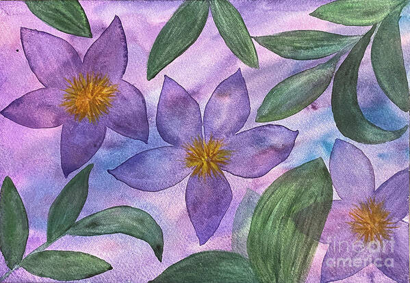 Purple Flowers Art Print featuring the painting Purple Flowers by Lisa Neuman
