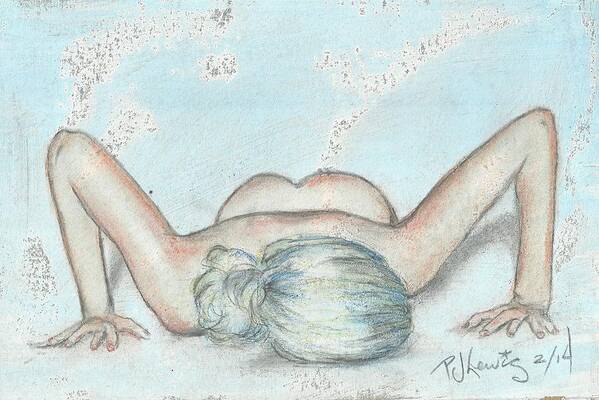 Nude Art Print featuring the drawing Push Ups On Blue by PJ Lewis