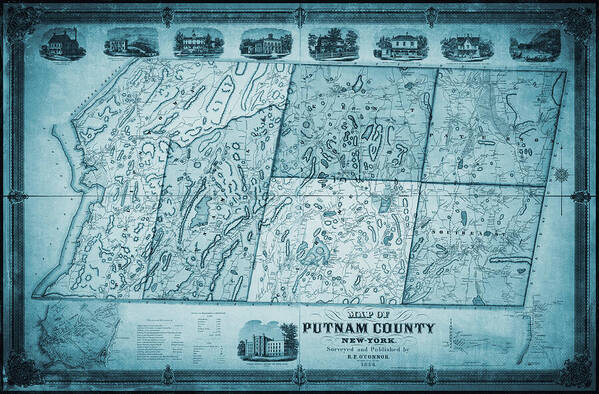 Putnam County Art Print featuring the photograph Putnam County New York State Vintage Map 1854 Blue by Carol Japp