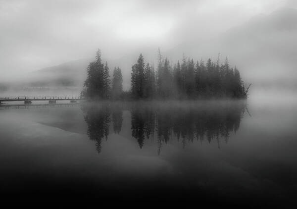 Moody Lake Art Print featuring the photograph Pyramid Island In Fog by Dan Sproul