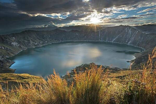 Andes Art Print featuring the photograph Quilotoa lagoon and crater at dawn by Henri Leduc