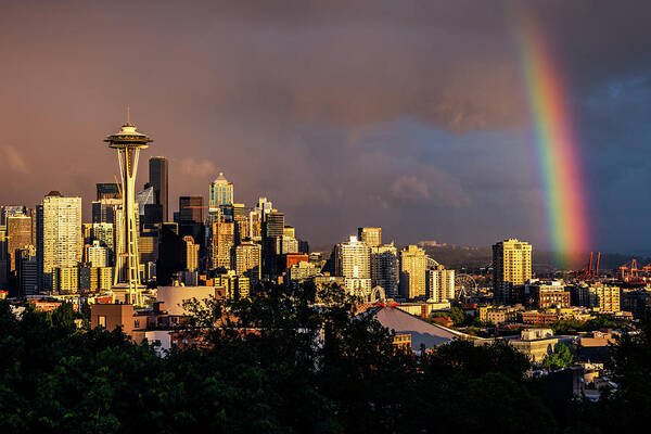 Kerry Park Art Print featuring the pyrography Rainbow in Seattle by Yoshiki Nakamura