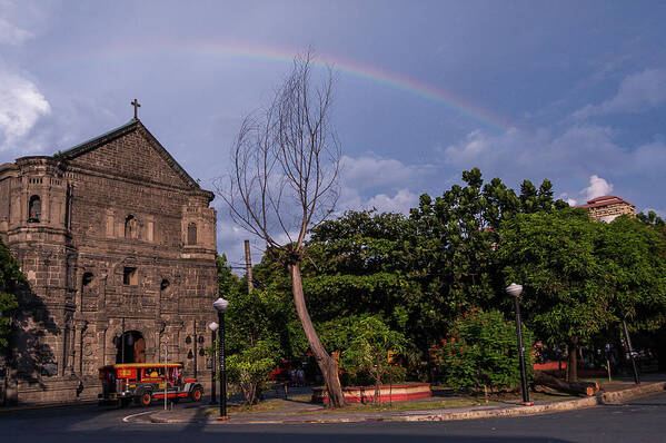 Rainbow Art Print featuring the photograph Rainbow over Malate Church by Arj Munoz