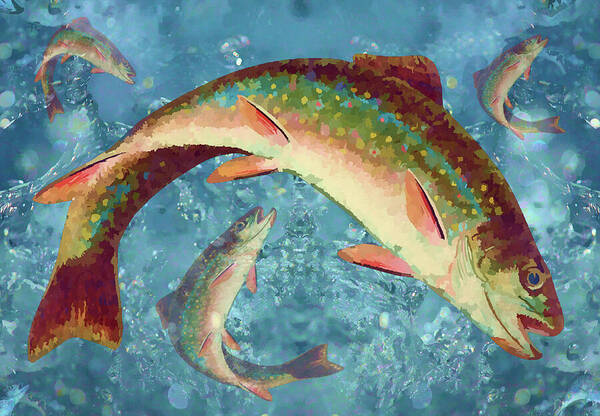 Wildlife Art Print featuring the mixed media Rainbow Brook Trout Freshwater Fish Painting by Shelli Fitzpatrick