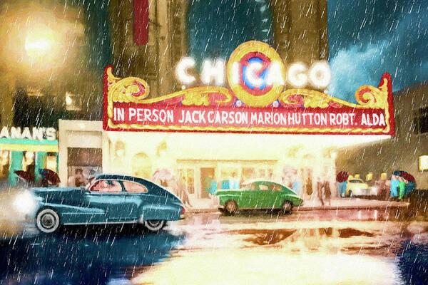 Chicago Art Print featuring the mixed media Rainy Night Entertainment - Chicago 1949 by Mark E Tisdale