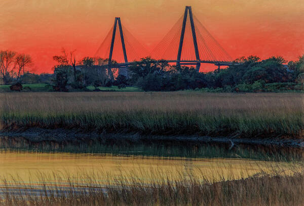 Charleston Art Print featuring the photograph Ravenel Bridge Sunset by Marcy Wielfaert