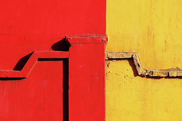 Color Combination Art Print featuring the photograph Red and Yellow Wall with Pattern by Prakash Ghai