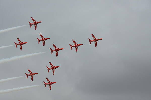 21st Century Art Print featuring the photograph Red Arrows Performing the Concorde Formation by Gordon James
