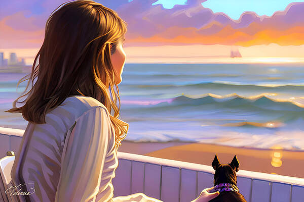 Sunset Art Print featuring the painting Relaxing by Emanuel Alvarez Valencia