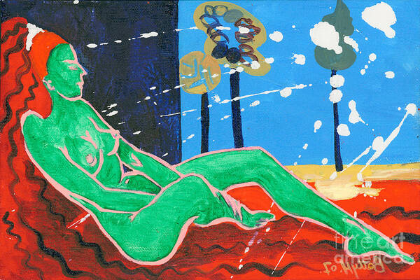 Tempera Art Print featuring the painting Relaxing no. 1 by Elisabeta Hermann