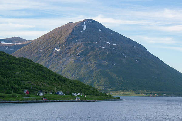 Blue Sky Art Print featuring the photograph Remote Houses on a Norwegian Fjord by Matthew DeGrushe