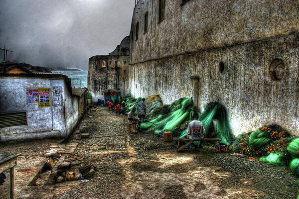  Net Art Print featuring the photograph Repairing Nets at Cape Coast Castle by Wayne King