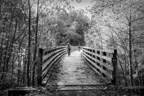 Fall Art Print featuring the photograph Riding the Creeper Trail in Autumn Damascus Virginia Black and W by Debra and Dave Vanderlaan