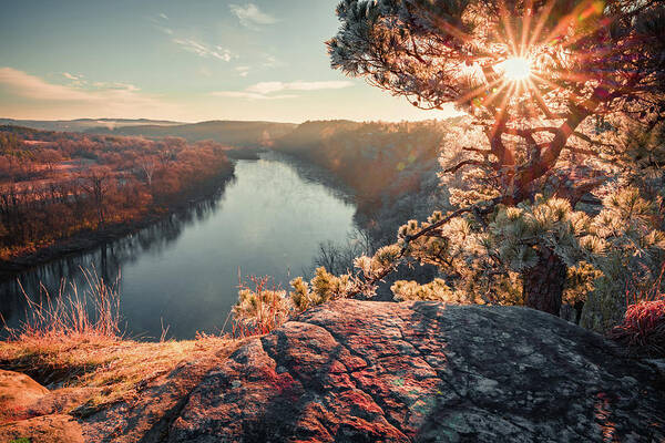 Arkansas Art Print featuring the photograph Rising Sun Over From The Edge Of City Rock Bluff by Gregory Ballos