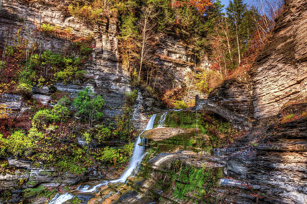 Landscape Art Print featuring the photograph Robert H Treman State Park Autumn Waterfall by Chad Dikun