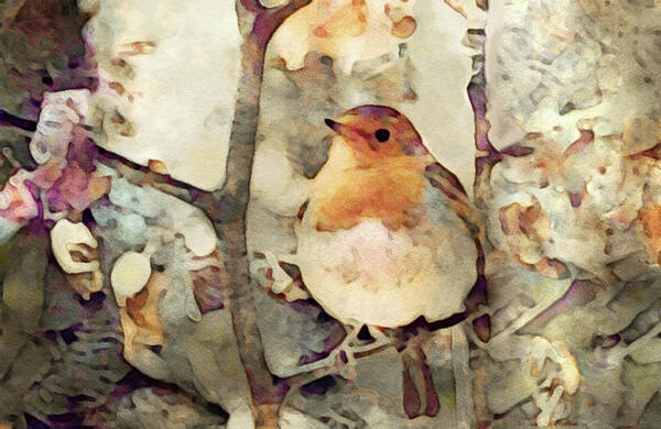 Robin In A Tree Art Print featuring the digital art Robin Song of Spring by Susan Maxwell Schmidt