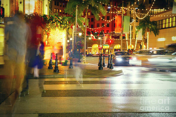 Rodeo Drive Art Print featuring the photograph Rodeo Drive night life by Stella Levi