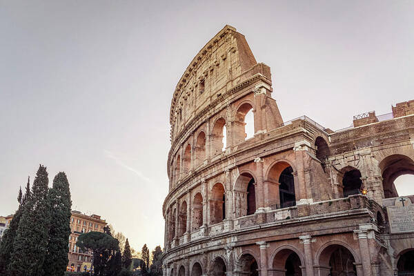 Capital Art Print featuring the photograph Rome and The Coliseum at sunrise by Benoit Bruchez