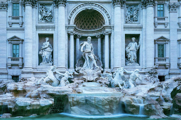 Capital Art Print featuring the photograph Rome and The Trevi Fountain at dawn by Benoit Bruchez