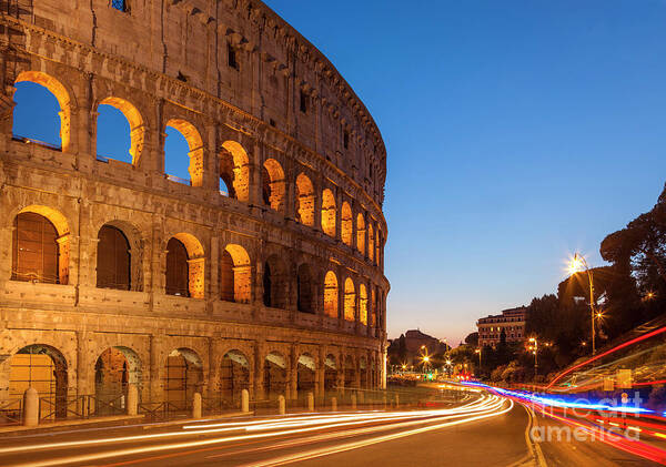 Rome Colosseum Art Print featuring the photograph Rome Colosseum at night by Neale And Judith Clark