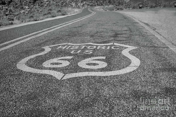 Route Art Print featuring the photograph Route 66 black and white by Darrell Foster