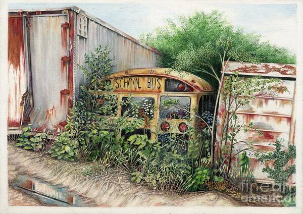 Old Bus Art Print featuring the drawing Old School by David Neace CPX