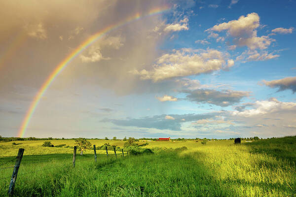 America Art Print featuring the photograph Rural scene with rainbow by Alexey Stiop