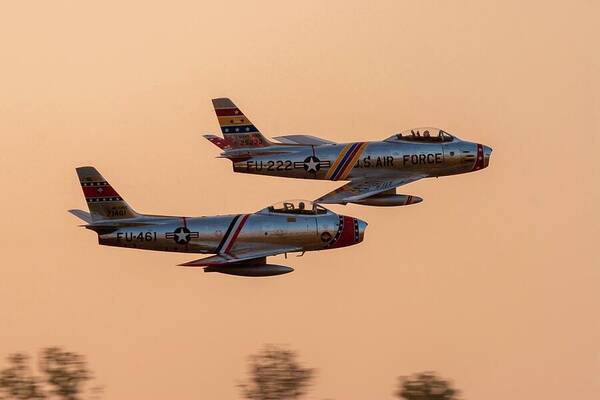 Airplane Art Print featuring the photograph Sabres at Sunset by Liza Eckardt