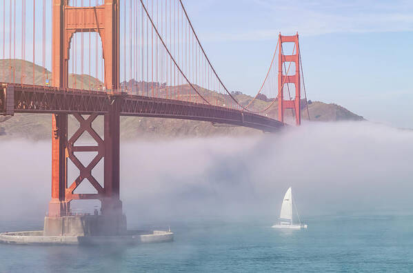 Golden Gate Bridge Art Print featuring the photograph Sailboat At The Gate by Jonathan Nguyen