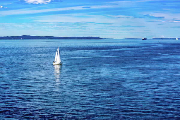 Sailboat Art Print featuring the digital art Sailboat in Puget Sound by SnapHappy Photos