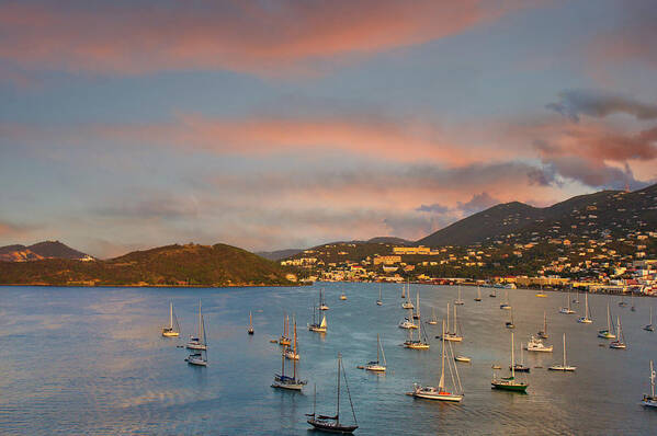 Bay Art Print featuring the photograph Sailboats Anchored in Caribbean Bay by Darryl Brooks