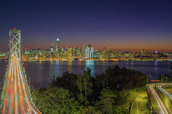 Bay Area Art Print featuring the photograph San Francisco Bay Bridge Nightscape by Scott McGuire