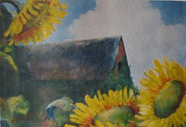 Sunflowers Art Print featuring the painting Sand Mountain Sunflowers by ML McCormick