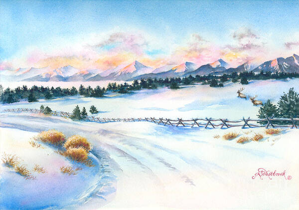 This Was My View Early One Cold Art Print featuring the painting Sangres Sunrise by Jill Westbrook