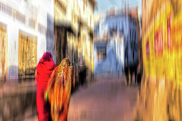 India Art Print featuring the photograph Saris in motion by Gaye Bentham