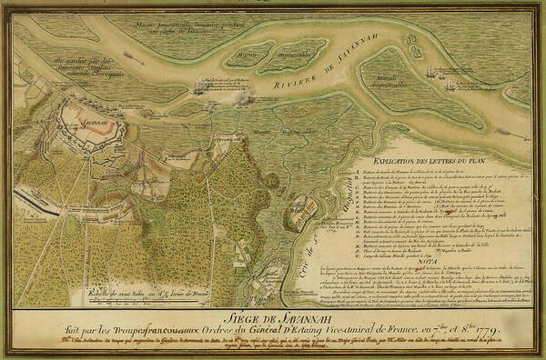  Revolution Art Print featuring the drawing Savannah Georgia 1779 by Vintage Military Maps