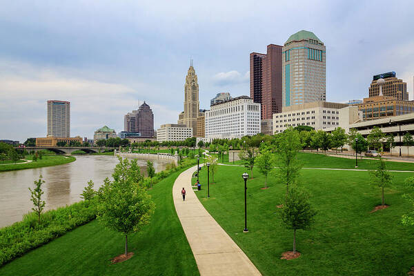 3scape Art Print featuring the photograph Scioto Mile Park and Columbus Skyline by Adam Romanowicz