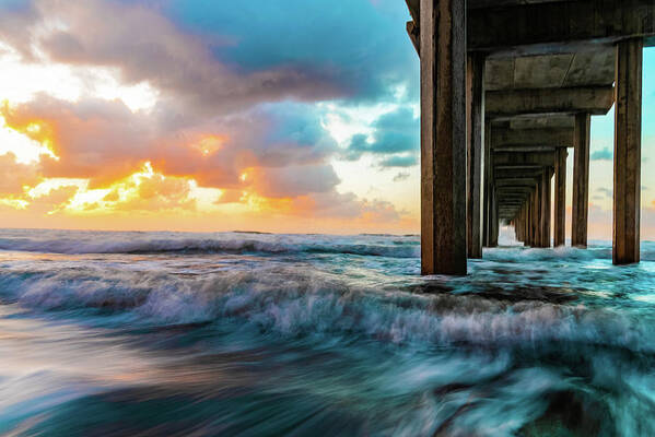 Landscape Art Print featuring the photograph Scripp's Pier Raging Waves by Local Snaps Photography