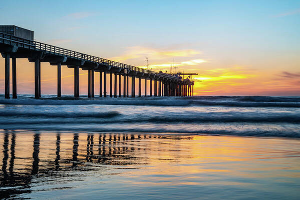 Pier Art Print featuring the photograph Scripp's Pier Sunset Flow by Local Snaps Photography